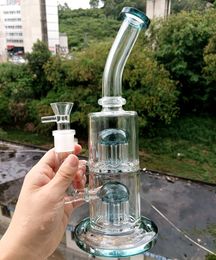 9 inch Glass Hookahs Straight Type Water Bongs with Double Tree Arm Perc Female 14mm Smoking Pipes