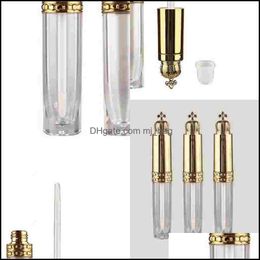 Storage Bottles Jars Lipstick Tube Liquid Chapstick Tubes Make Up Empty Lip Gloss Containers Transparent Plastic Gold Lid Crown Luxu Dhs98