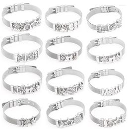 Charm Bracelets Jewellery Silver Colour Stainless Steel Mesh Bangles With Love Heart Slide Charms For Women Lover Gift