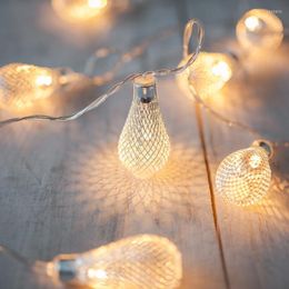 Strings 3.3M 20Bulbs Metal Cover Battery Festoon Fairy Light With Waterproof For Outdoor Decoration Garden Wedding Christmas Patio Decor