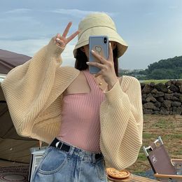 Women's Knits Women's & Tees Korean Style Women Clothes Cardigan Sweater Short Solid Lantern Sleeve Fashion Autumn Winter Knitted Tops