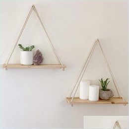 Other Home Decor Shees Wooden Swing Hanging Rope Plant Flower Pot Floating Shelf Wall Decoration Home Room Decor Drop Del Homeindustry Dhbpx