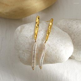 Hoop Earrings AENSOA Exquisite Long Waterfresh Pearl Hanging Drop Temperament Gold Color Baroque Cute Small For Women