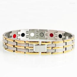 Link Bracelets Germanium Energy Health Care Magnetic Gold Colour Stainless Steel Men's Wristband Negative Ions & Bangles Male Jewellery