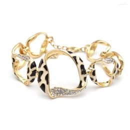 Charm Bracelets Punk Leopard Cuban Chunky Metal Crystal Chain Bracelet Bangle Wide Thick Chains Female Jewellery