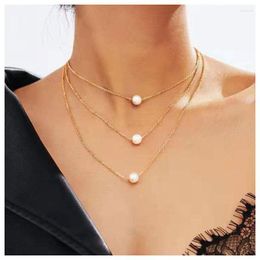 Choker Simple Multi Layer Pendants Gold Necklace For Women European Jewelry Fashion Personality Pearl Short Tassel