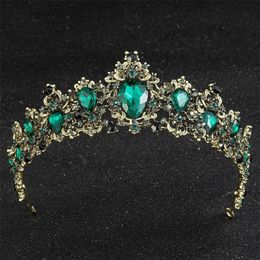Wedding Hair Jewellery Baroque Bronze Gold Colour Red Green Crystal Crown Bridal Tiara Vintage Accessories Diadem Pageant Crowns 220831