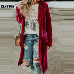 Womens Jackets Fashion Fall Winter Women Lapel Cardigan Buttons Long Jacket Casual Solid Color Golden Velvet Office Lady Elegant Soft Coats 220901