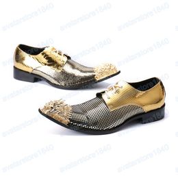 Luxury Gold Genuine Leather Men Oxford Shoes Wedding Party Celebration Lace Up Dress Shoes Formal Shoes