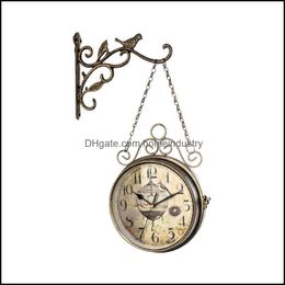 Wall Clocks Wall Clocks Pc Creative Durable Practical Vintage Hanging Clock Double-Side For Homewall Drop Delivery 2021 Home Garden De Dh7Vg