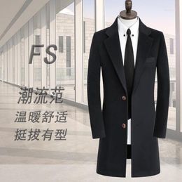 Men's Wool Men's & Blends Black Casual Woolen Coat Men Suits Trench Coats Long Sleeves Overcoat Mens Cashmere Casaco Masculino Inverno