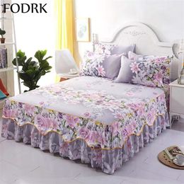 Sheets sets 3Pcs Bed Sheet Cotton Lace Skirt Elastic Fitted Double Bedspread Mattress Cover Home Pillowcase Bedding Set Bedsheet 2 Seater 220901