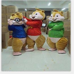 -2019 Factory Alvin e The Chipmunks Mascot Costume Fantasks Cospaly Caracteto de desenho animado Fantas de carnavalidade de Partido de Halloween para Halloween237Q
