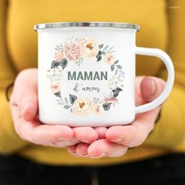 Mugs French Flower Maman Printed Creative Coffee Cups Drinks Water Milk Cup Enamel Mug Home Handle Drinkware Mother Gifts