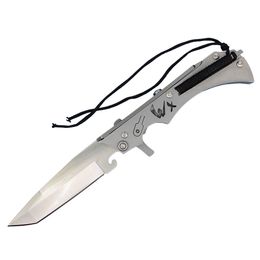 Promotion H9501 New Design Survival Tactical Folding Knife 9Cr18Mov Satin Tanto Point Blade Stainless Steel Handle Knives With Nylon Bag