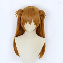 cap with ponytail wig UK - Party Masks EVA Asuka Langley Soryu Long Orange Synthetic Hair Heat Resistant Anime Cosplay Wig Cap 2 Ponytail Clips Accessories