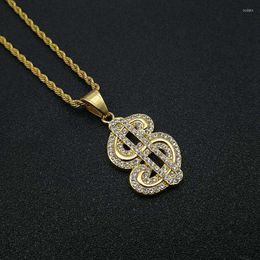 Pendant Necklaces Hip Hop Rhinestones Paved Gold Colour Stainles Steel Money Dollars Sign Pendants For Men Rapper Jewellery Gift