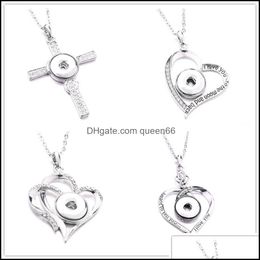Pendant Necklaces Cross Snap Button Heart Pendant Necklace Stainless Steel Chain Fit 18Mm Snaps Buttons Women Jewellery Drop Delivery 2 Dhny6