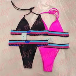 Women Sexy Halter Bikini Travel Vacation Backless Swimwear Beach Swimsuit Letter Print Bathing Suit