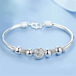 Bangle S925 Silver Lucky Beads Charm Cuff Bracelets For Women Elegant Adjustable Chain Wedding Jewellery Gift Ladies