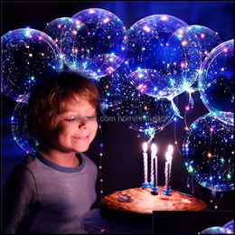 Party Decoration Led Bobo Balloon Party Decoration Transparent Helium Clear Luminous Balloons With Sticks Wedding Birthday Kids Night Dh0Ma