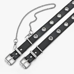 Belts Women Belt Free Size Fashion Black PU Leather With Chain For Female Punk Style Pin Buckle Dress Jeans Decorative