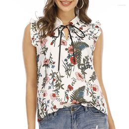 Women's Blouses Vetement Femme Floral Ruffled V-Neck Tank White Printed Sleeveless Casual Women Tops Women's Clothing 2022 Summer