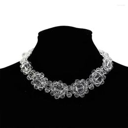 Chains Bohemian Style Handmade Flower Shape Clear Beaded Statement Choker Collar Necklaces For Women Fashion Necklace Jewellery