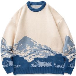 Mens Sweaters Men Hip Hop Streetwear Harajuku Sweater Vintage Japanese Style Snow Mountain Knitted Sweater Winter Casual Pullover Knitwear 220901