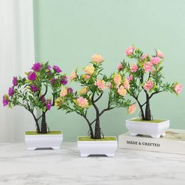 Decorative Flowers 1P Plants Bonsai Artificial Rose Tree Fake Plant Potted Flower For Home Desktop Decor Floral Arrangements Supplies