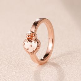 Rose Gold Heart Shaped Padlock Wedding RING for Women Girls designer Jewelry For pandora Authentic Sterling Silver engagement gift Rings with Original Box
