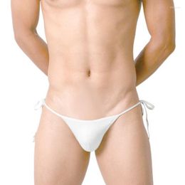 Underpants Men G-Strings Sexy Viscose Lacing Breathable Backless Thong Briefs Solid Color Underwear Male Low Waist