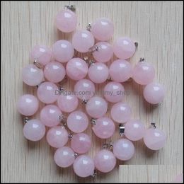 Charms 14Mm Round Ball Pink Rose Quartz Natural Stone Charms Teardrop Crystal Pendants For Necklace Accessories Jewelry Making Drop D Dh7Z3