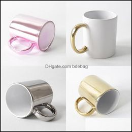 Mugs Sublimation Blanks Coffee Mug Handgrip Retro Brass Siery Golden Plated Festival Gift Diy Drinkware Cups Flat Bottom Mugs Office Dhsqi