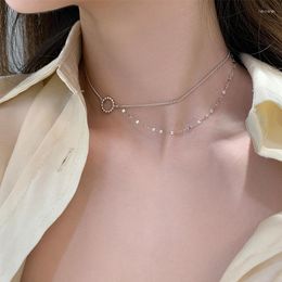 Chains Circle Multi Layer Korean Chain Necklace For Women Neck Clavicle Choker Silver Color Round Bead Simple Trend Female Jewelry Gift