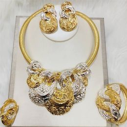 Other Jewellery Sets Dubai Gold Colour For Women Silver Plated Copper African Original Party Necklace Bracelet Earrings Rings Daily Wear 220831