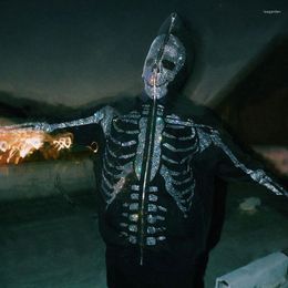Herren Hoodies Zip Hoodie Strass Skeleton Goth Sweatshirt Sport Mantel Pullover Gothic Langarm Übergroße Y2k Jacke Herren