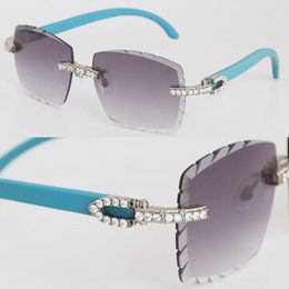 8200757 Endless Diamond Sunglasses Blue Wooden Rimless Vintage Womans Wood Glasses Famous Diamond Cut Lens Luxury Big Stones For men and Women Infinity Eyeglasses