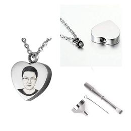 Jewellery stainless steel custom pendant engraved photos of heart-shaped cremation urn to commemorate lover's pet engraving funeral necklace