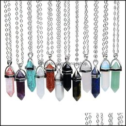 Pendant Necklaces Stainless Steel Chains Hexagonal Column Crystal Natural Stone Necklaces Choker Pendant Necklace For Wo Dhseller2010 Dheg2