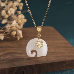 Pendant Necklaces 2022 Vintage Gold-plated Auspicious Elephant An Jade S925 Silver Necklace Women's Jewelry