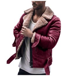 Men's Jackets Men Jacket Autumn Faux Leather Coat Long Sleeve Plus Size Casual Winter Windproof Fluffy Zipper Lapel Overcoat