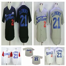 Men Vintage 21 Roberto Clemente Baseball Jersey Stitched Movie Santurce Crabbers Puerto Rico Jerseys Black White Grey Red White Cream Alternate