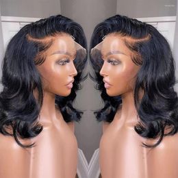 Wavy Short Bob Wig Body Wave Lace Front Human Hair Pre Pluck Baby Brazilian Natural Water 13x6 Frontal