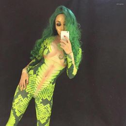 Abbigliamento da palcoscenico Donna Halloween Serpente verde stampato in 3D per costume DJ Cantanti Tuta Tuta Bling Festeggia abbigliamento da spettacolo