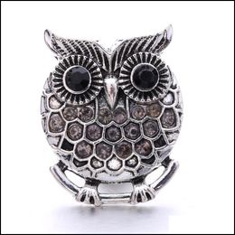 Clasps Hooks Wholesale Vintage Owl Rhinestone Ginger Snap Button Clasp Jewellery Findings Women Men Zircon Charms 18Mm M Dhseller2010 Dhlkg