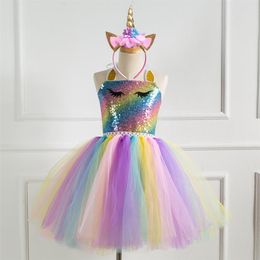 rainbow tulle Australia - Girls Princess Dress Up Children Sequin Top Rainbow Tulle Tutu Dress Kids Party Cosplay Costumes2844