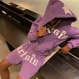 Mens Hoodies Sweatshirts Y2K Star Letter Print Hoodie Men Fashion Zip Up Long Sleeve Oversized Jacket Coat Harajuku Gothic Hooded Sweatshirt Teen Clothes 220902