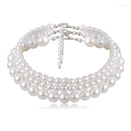 Choker Pearl Necklace Multi-Layer White Imitation Bead Chain Punk Ladies Wedding Short Clavicle Necklaces Girl Charm Banquet Jewellery