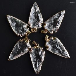 Pendant Necklaces Good Quality Natural White Crystal Arrowhead Electroplated Gold Color Raw Stone For Jewelry Making 6pcs/lot Wholesale